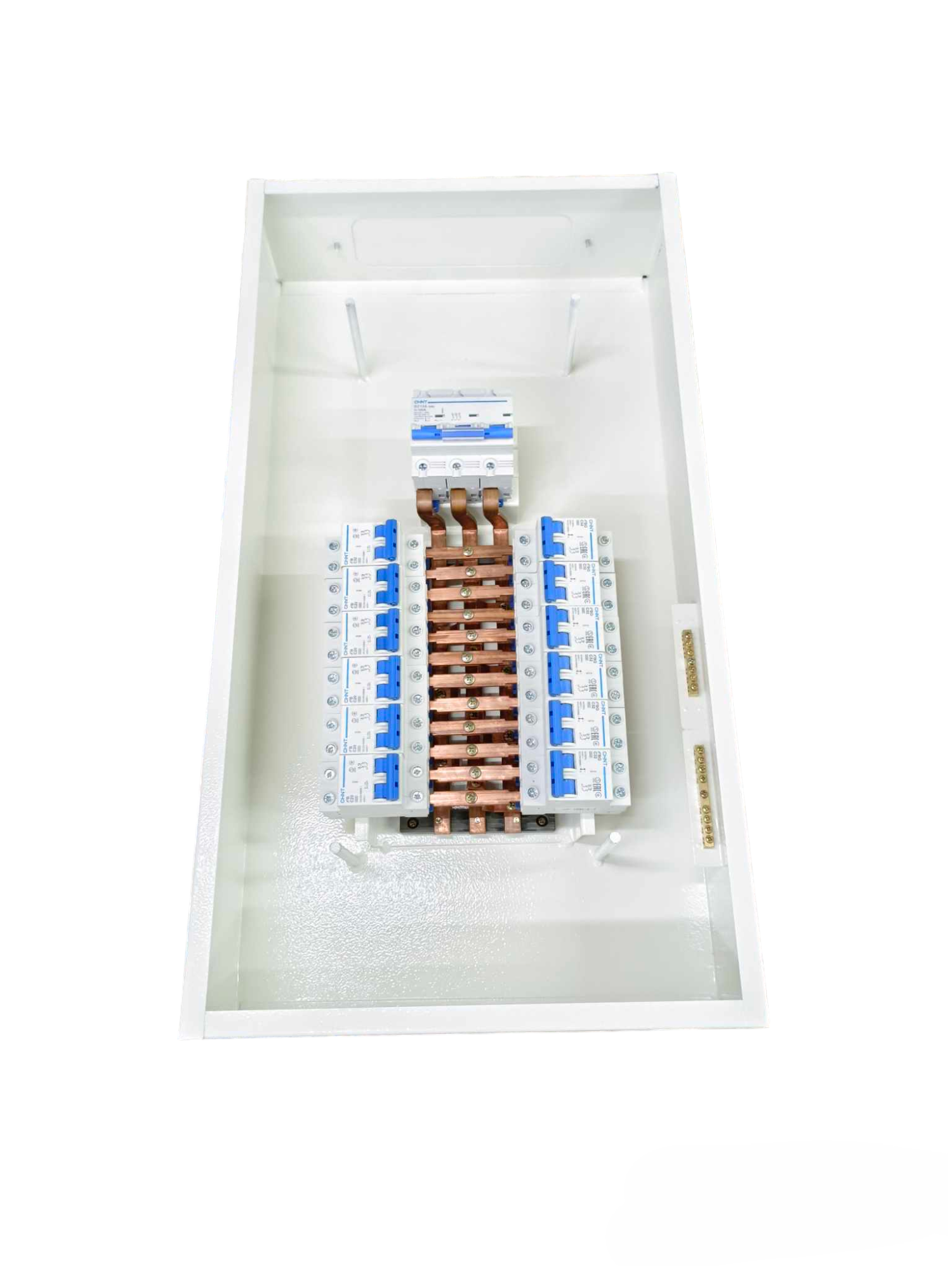 Chint panel board 100A 3 phase electrical circuit breaker board with copper busbars inside white enclosure