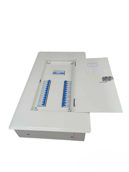 Chint panel board 100A 3 phase white electrical distribution box with circuit breakers and open door