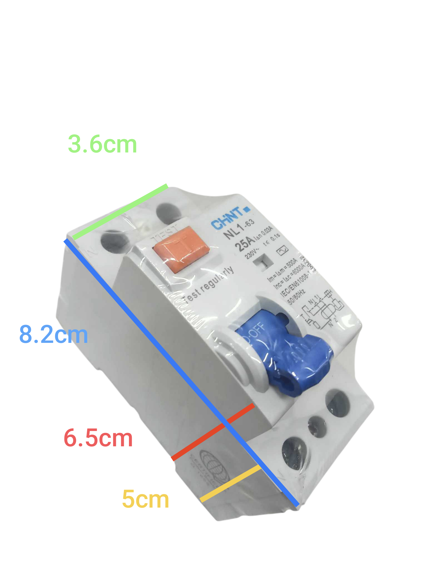Chint RCB RCBO Earth Leakage Circuit Breaker with blue toggle switch and test button for electrical safety