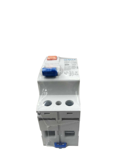 Chint RCB RCBO Earth Leakage Circuit Breaker white electrical protection device with blue and orange buttons