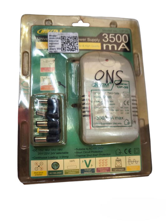 Winstar Power Adaptor 3500mA with Multiple Tips in retail packaging for versatile device charging