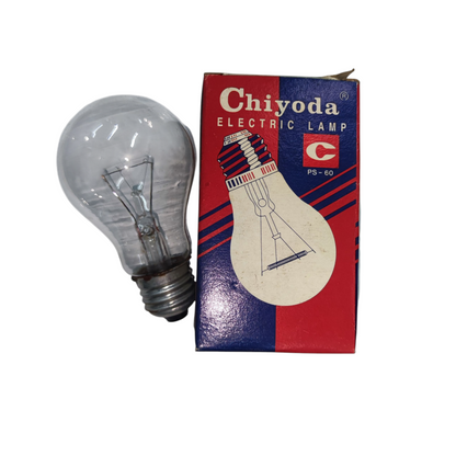 Chiyoda 60W Incandescent Bulb Clear with its vintage red and blue packaging box