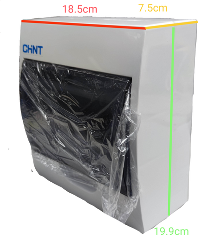Chint 6 way panel board for safety switches with dimensions of 18.5cm x 7.5cm x 19.9cm