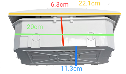 Chint white electrical enclosure underside with labeled mounting dimensions for distribution panel board 4 ways