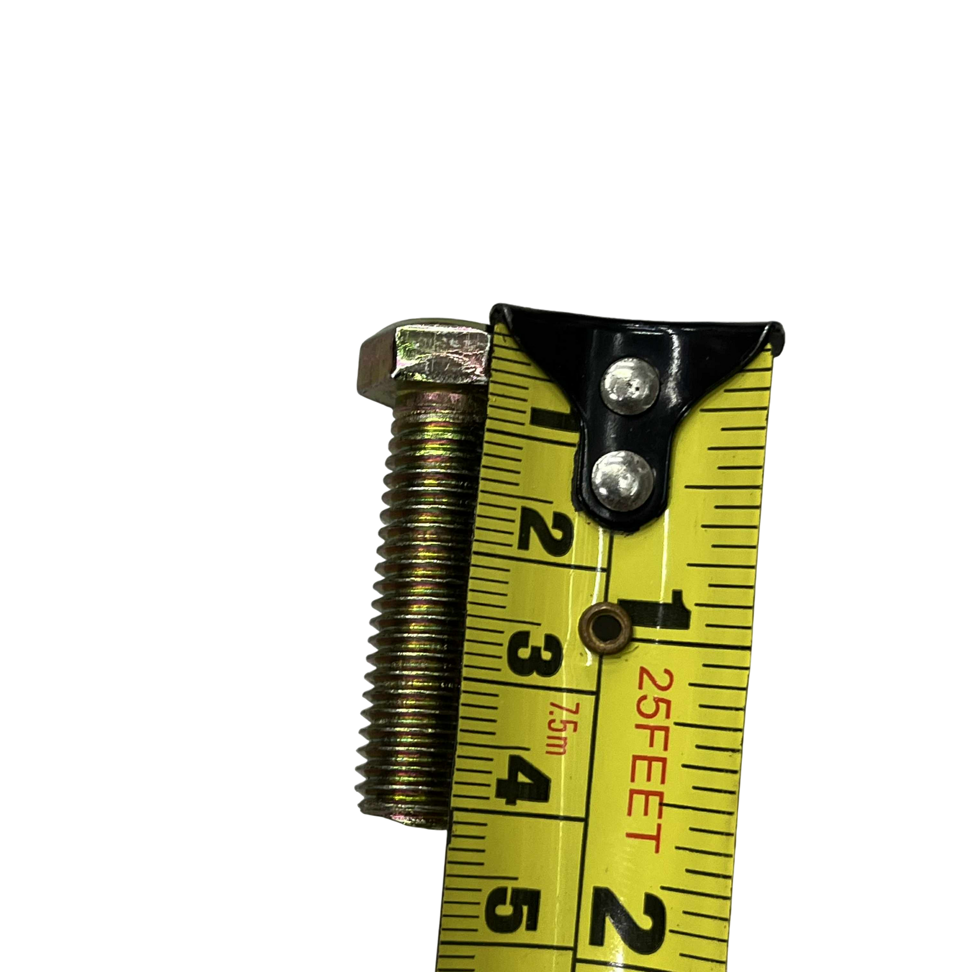 10mm x 35mm chrome gold bolt with measuring tape for size reference