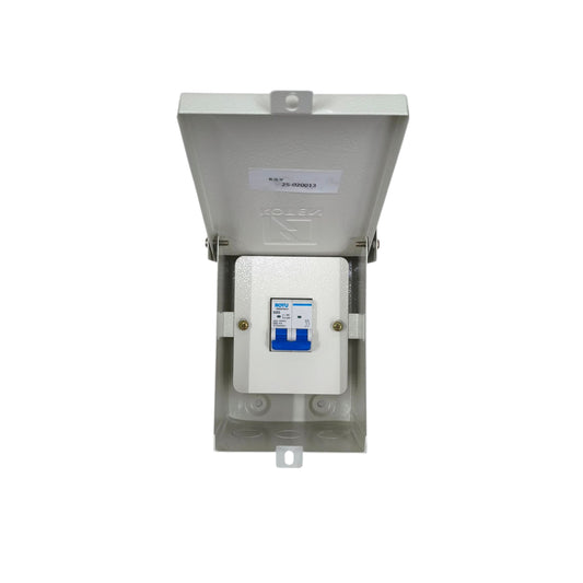 10A 2 pole miniature circuit breaker in a protective enclosure for electrical safety