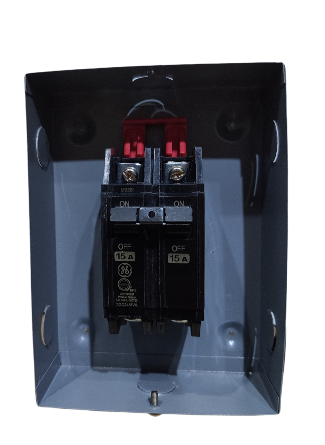 GE 2 pole single phase circuit breaker with dual switches and a compact design for electrical safety