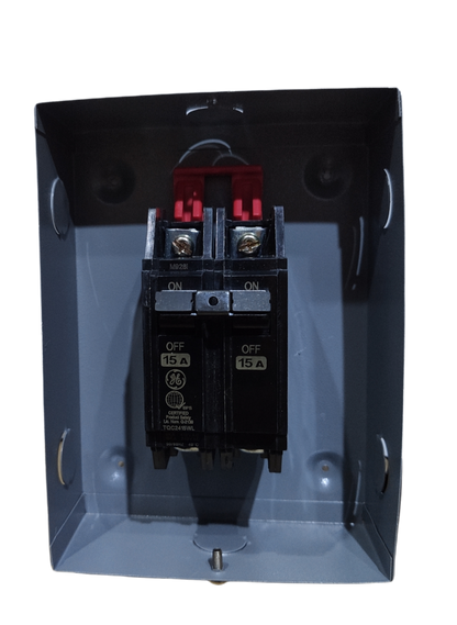 GE 2 pole single phase circuit breaker with dual switches and a compact design for electrical safety