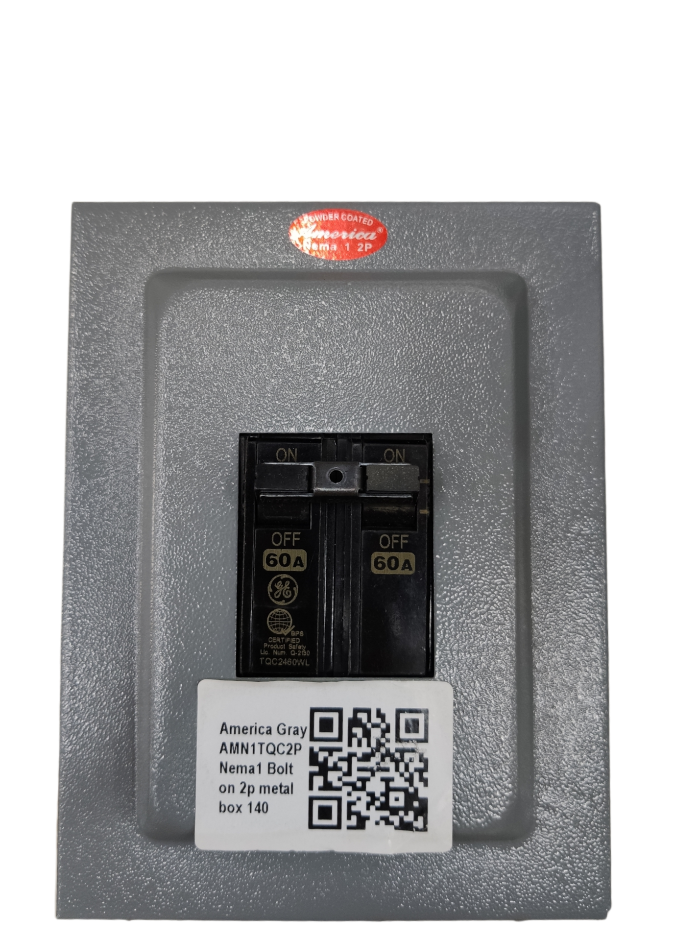 GE 2 pole single phase circuit breaker rated for 60A with a gray panel design for electrical safety