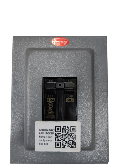 GE 2 pole single phase circuit breaker rated for 60A with a gray panel design for electrical safety