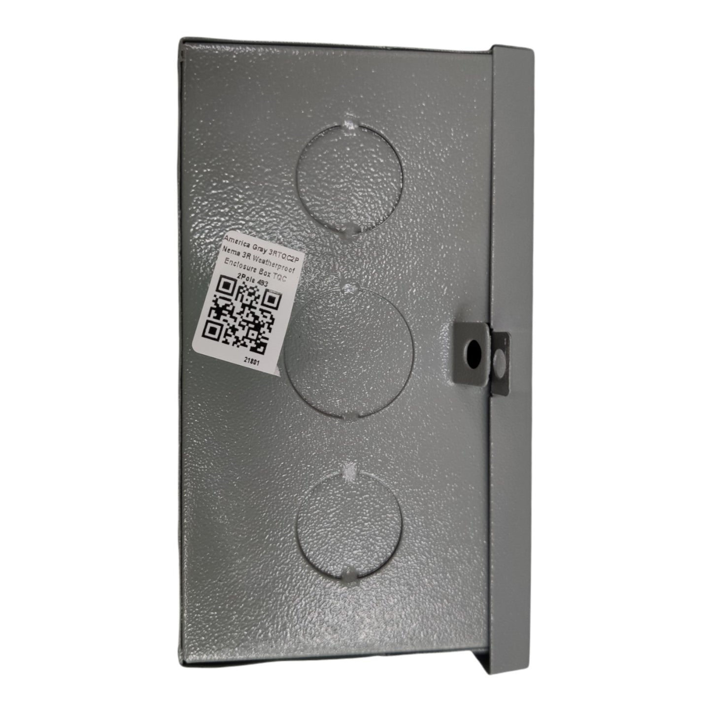 Metal box with a QR code label on a white background 2pole Bolt On circuit Breaker with Nema 1 Metal Enclosure available at Electx Electrical SUpply