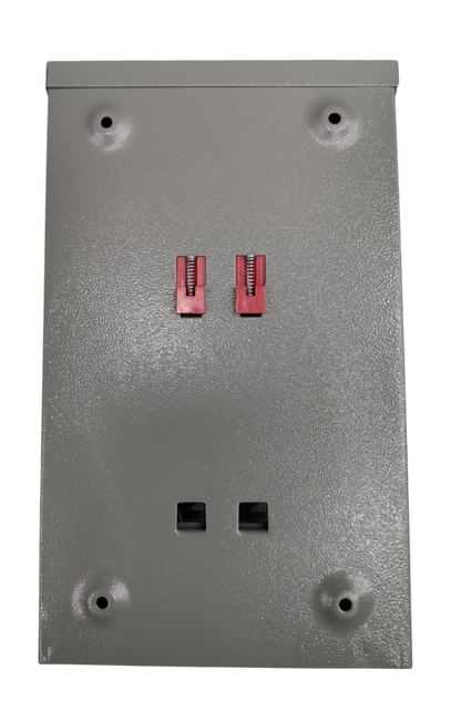 GE 2 pole single phase circuit breaker panel with red lever switches for electrical safety