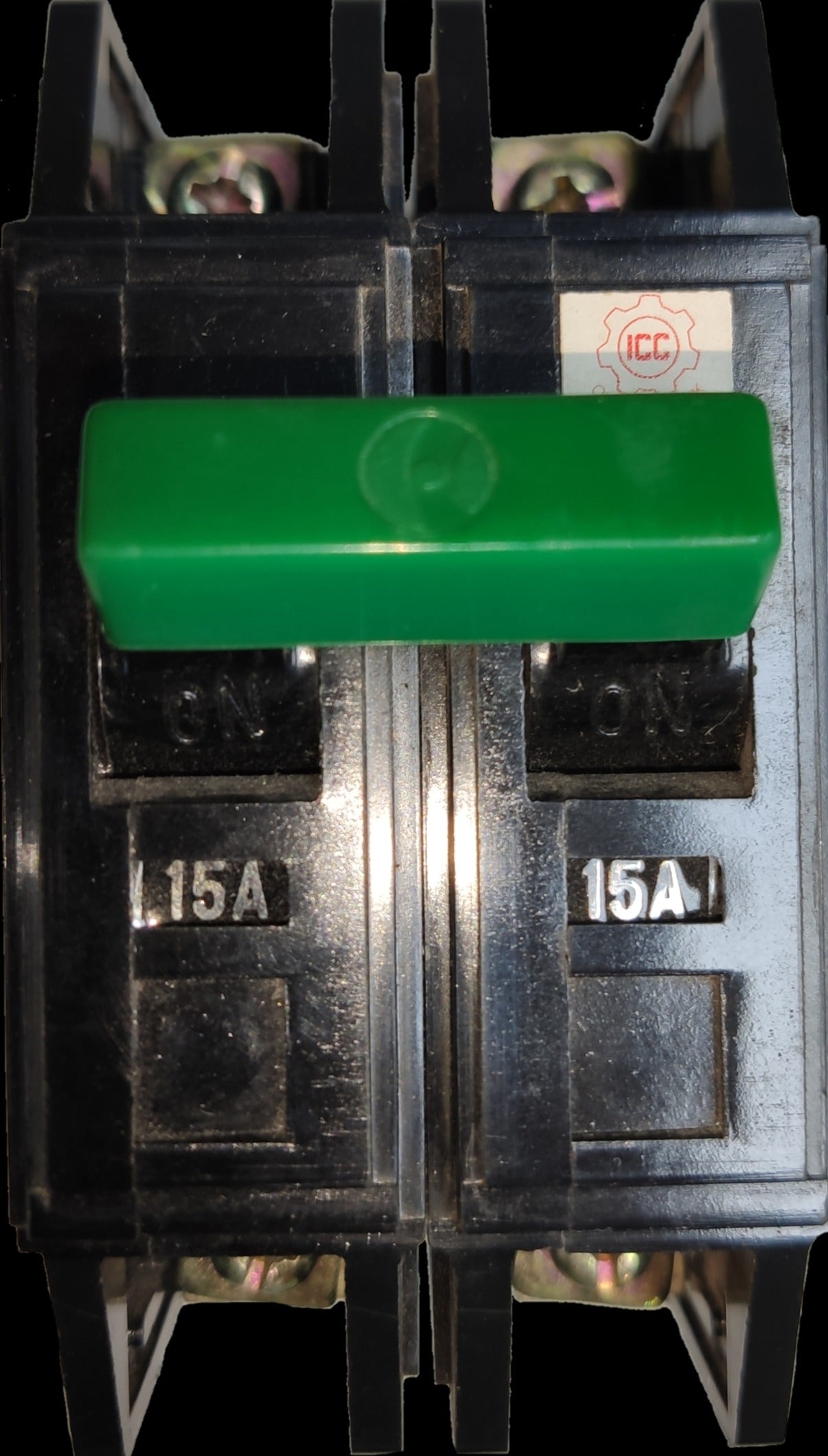 Taiyou Circuit Breaker Bolt-on Type 15A 2P with green switch handle for electrical safety