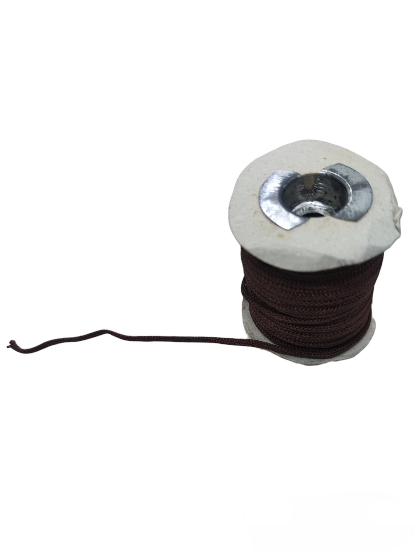 Local brown cloth rope spool showing cloth rope per meter for fabric and material use