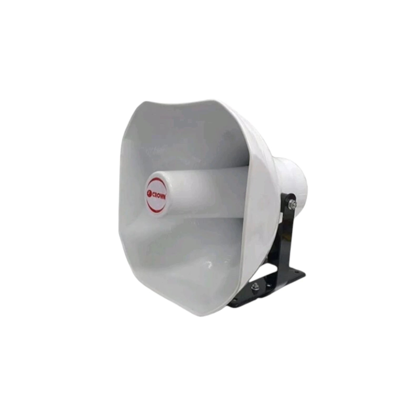 Crown 180W Horn Speaker 16 Ohms white horn speaker with black mount and red Crown logo for outdoor PA