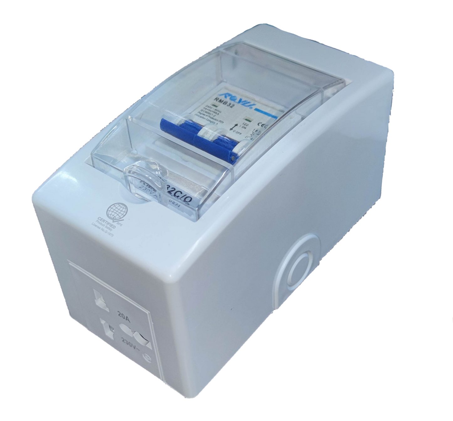 Royu 20A Circuit Breaker 220V  6KIAC with PVC Enclosure with Universal Outlet, Aircon Breaker With Cover RMB20C/O