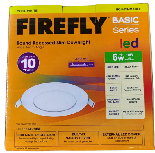 Firefly 6W LED Round Recessed Slim Downlight 220V Cool White 120mm