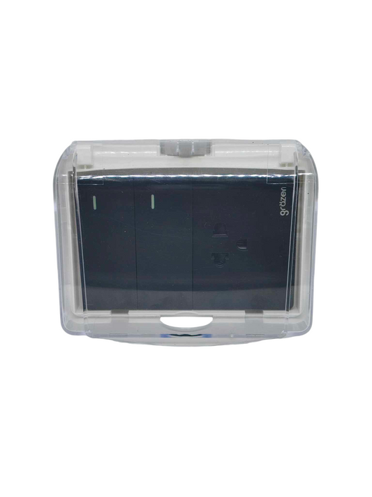 Grazen Weatherproof Plate Cover with 2 Gang 1 Way Switch and 1 Gang Universal Outlet with Ground 16A 220V WC-019-W+GW-009 Available in White, Black, Grey and Gold