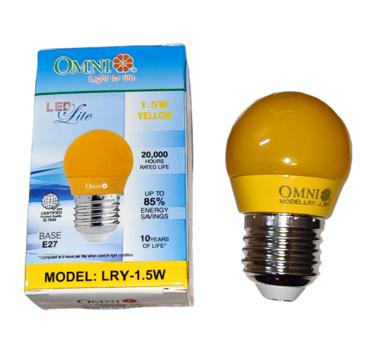 Omni 1.5W LED Bulb Colored E27 220V 1.5W Round Bulb LED E27 220V Available in Blue, Green Red Yellow