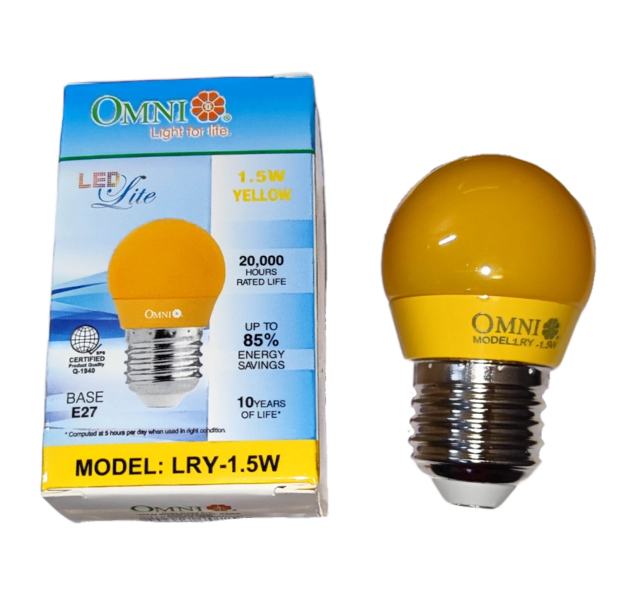 Omni 1.5W LED Bulb Colored E27 220V 1.5W Round Bulb LED E27 220V Available in Blue, Green Red Yellow