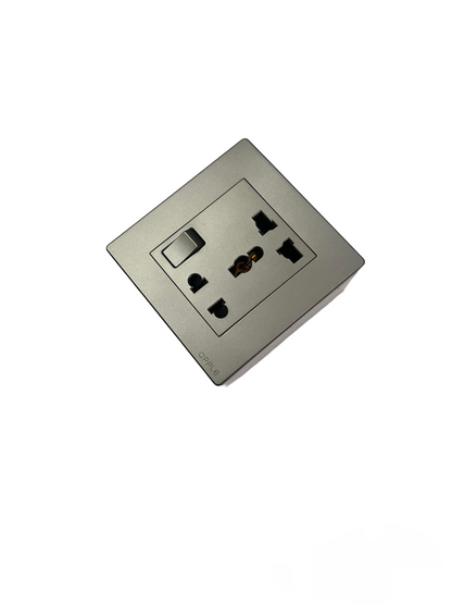 Opple Duplex Universal Outlet with Ground with Switch Control Square Type Gray with Plate Cover 16A 220VF021681A