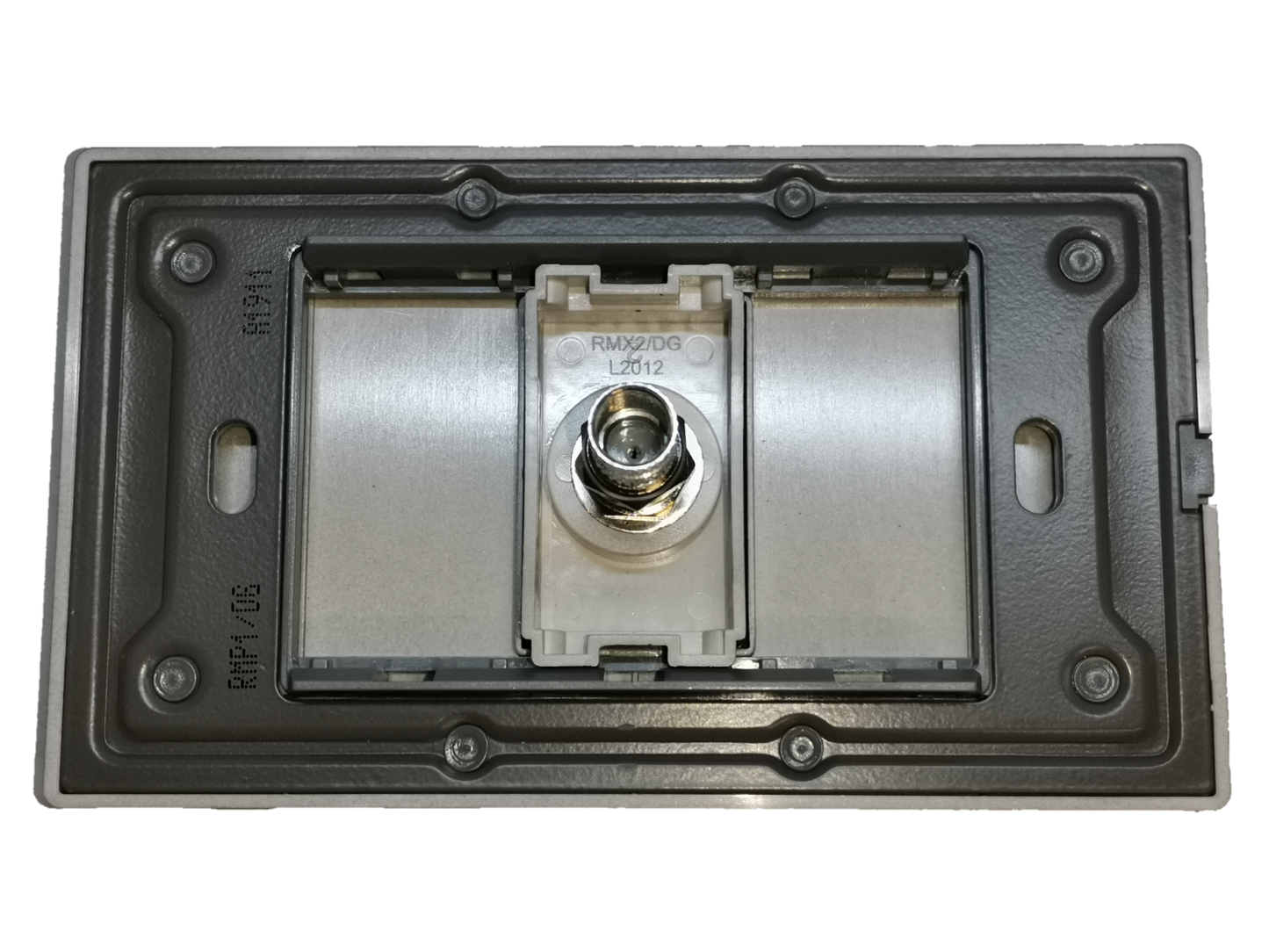 Electx Electrical Supply dark gray cable TV outlet power point with coaxial connector and mounting frame