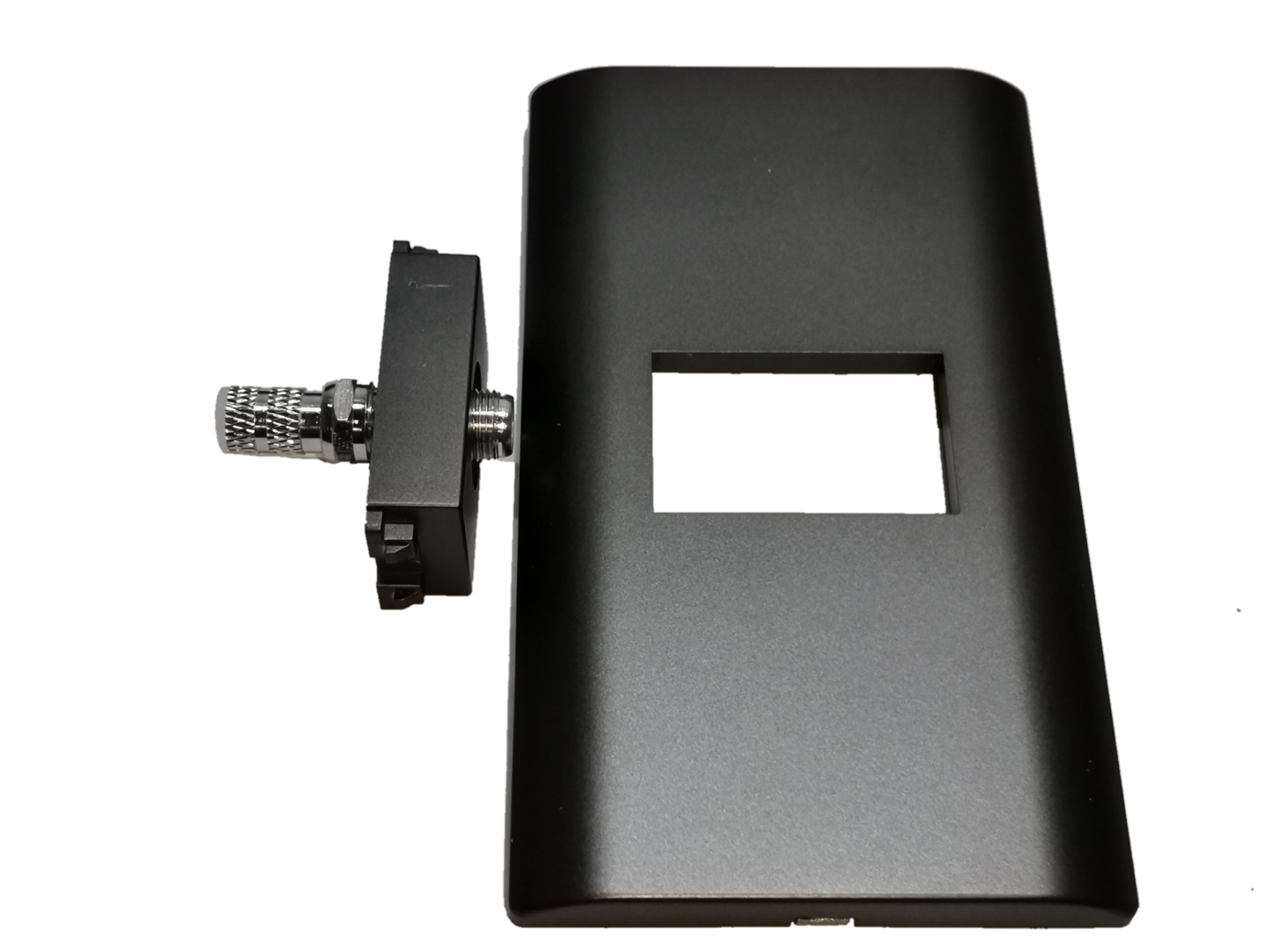 Electx Electrical Supply dark gray cable TV outlet with rectangular opening for wall mounting