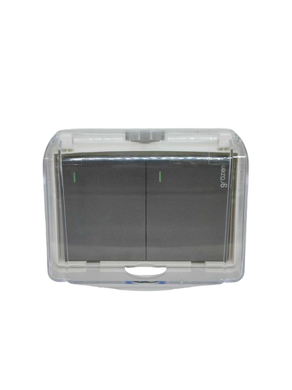 Grazen Weatherproof Plate Cover with 2 Gang 1 Way Switch 16A 220V WC-019-W+GW-003