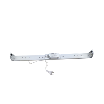 Delta magnetic ballast light fixture with white metal frame and attached power cord