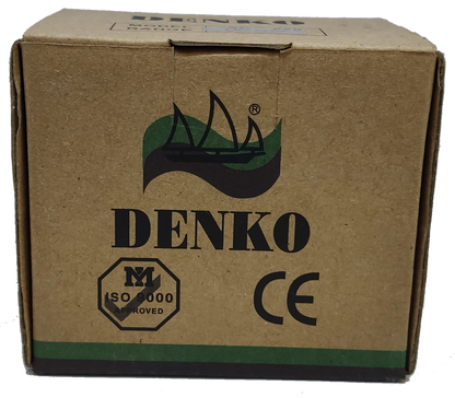 Denko DC Volt Panel Meter Packaging Box with Clear Branding and Certification Mark