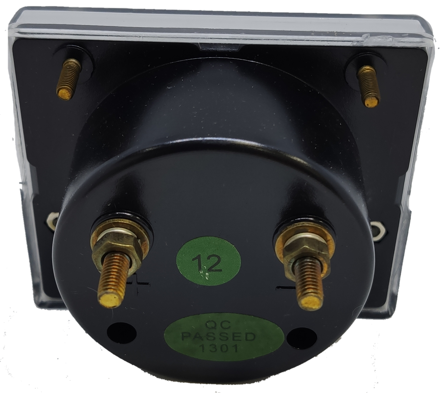 Denko DC volt panel meter with clear face and mounting screws for electrical testing and monitoring
