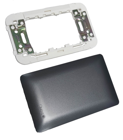Omni designer series wall plate DWP-100G in sleek black finish with mounting frame for power outlets
