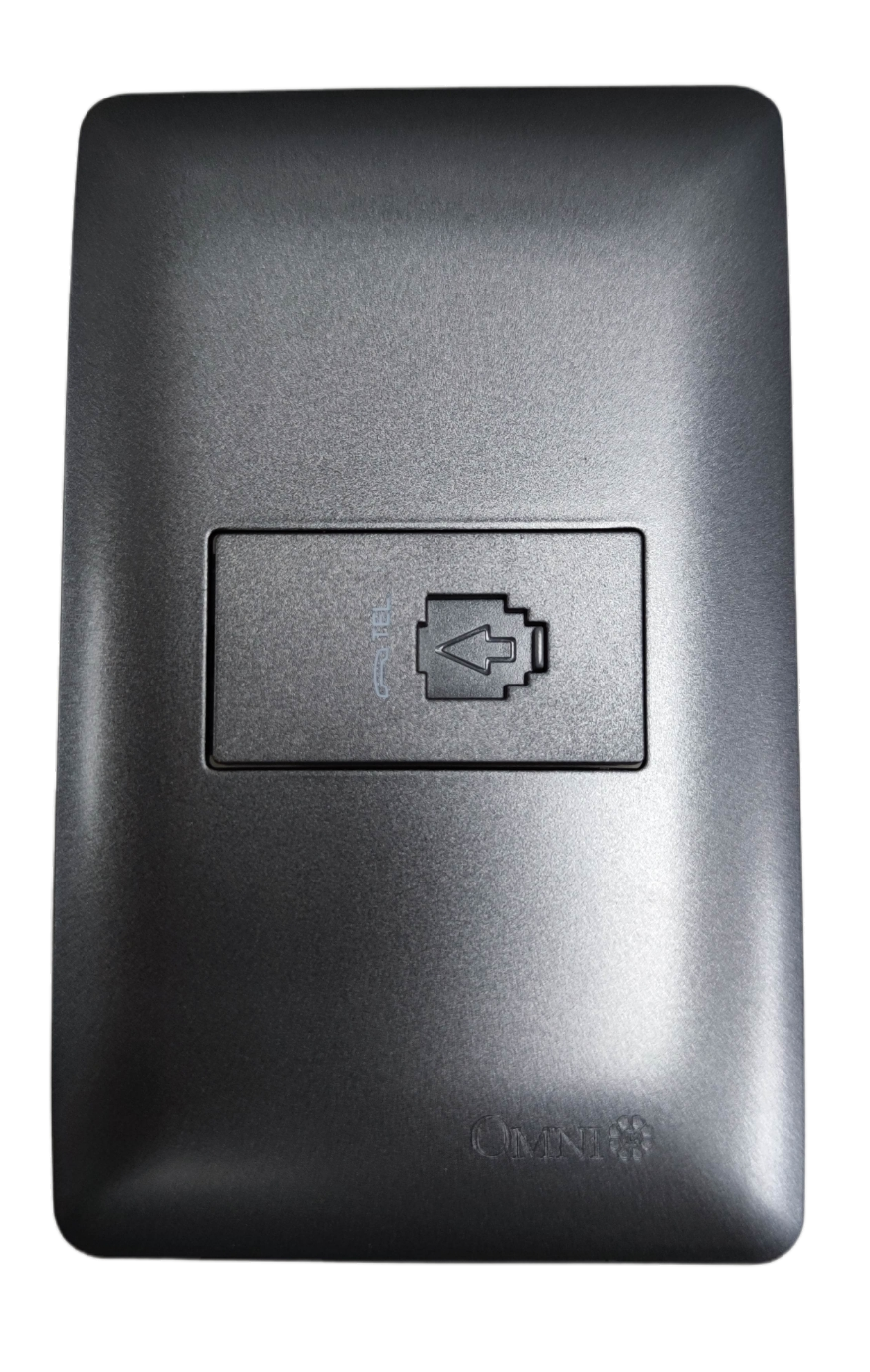Omni designer telephone outlet graphite with sleek modern finish for wall installation