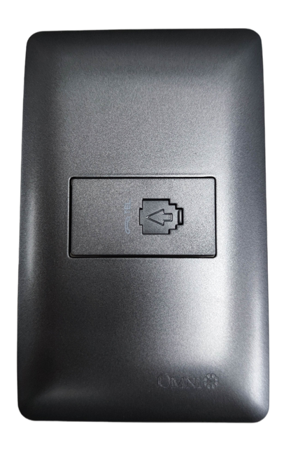 Omni designer telephone outlet graphite with sleek modern finish for wall installation