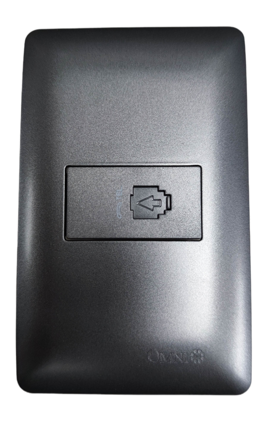 Omni designer telephone outlet graphite with sleek modern finish for wall installation