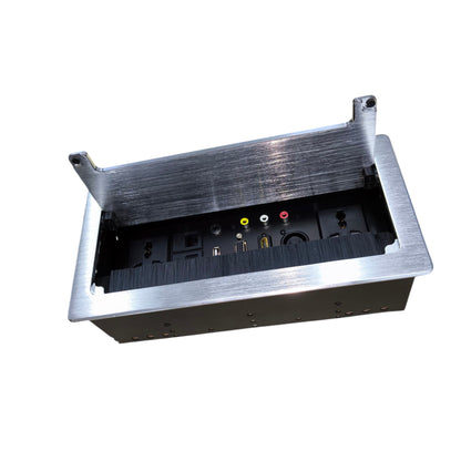 Grippes desktop conference power outlet with multiple connectivity options for meetings and presentations