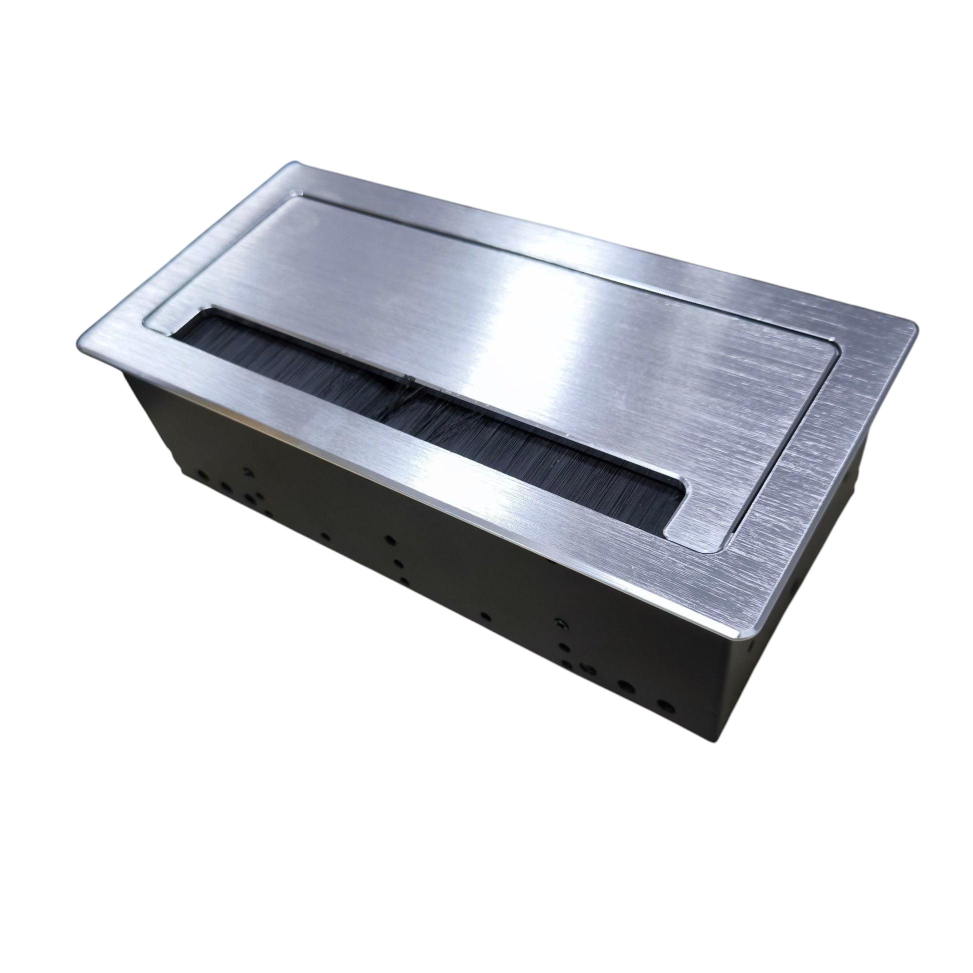 Grippes desktop conference power outlet with brushed stainless steel finish for easy access to power