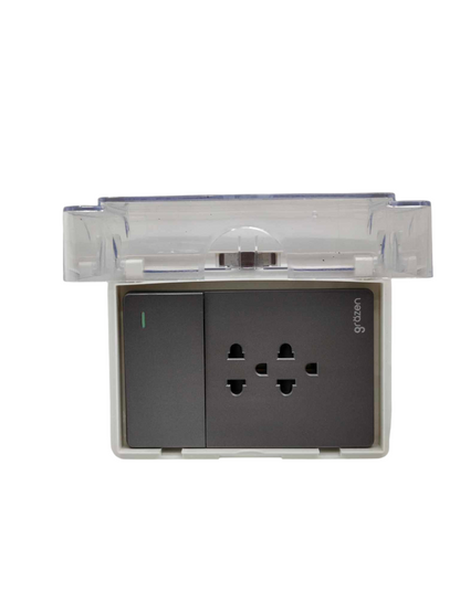 Grazen Weatherproof Cover with 1 Gang 1 Way Device with 2 Gang Universal Outlet with Ground 16A 220V WC-019-W+GW-008