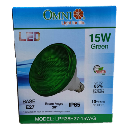 Omni 15W PAR 38 E27 220V Green LPR38E27-15W/G, LED PAR 38 15W E27 220V Green