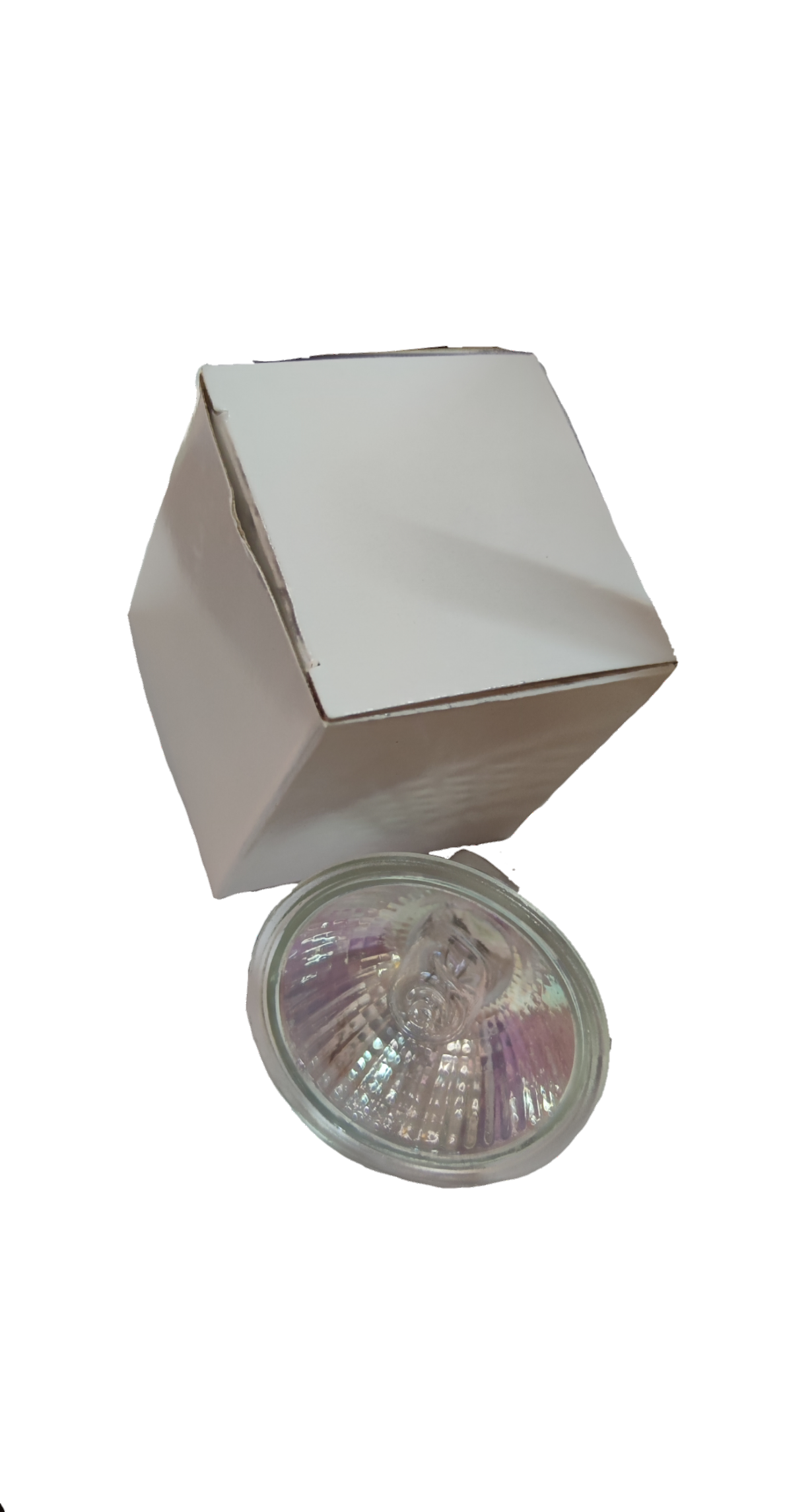 Vicloon Dichroic Halogen Lamp 50W 220V MR16 bulb next to a plain white packaging box