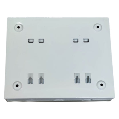 White electrical enclosure for double pole double throw breaker installation with secure mounting points