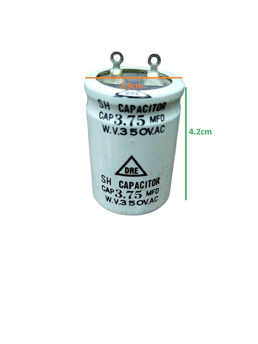 DRE 350V AC motor running capacitor with 3.75 MFD rating for reliable performance