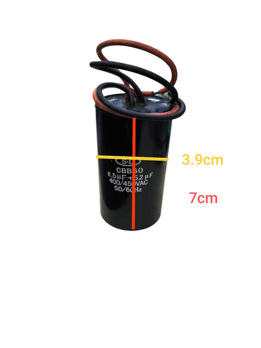 Dual capacitor 200V and 450V with specifications of 8.5uF and 50/60Hz for electrical circuitry