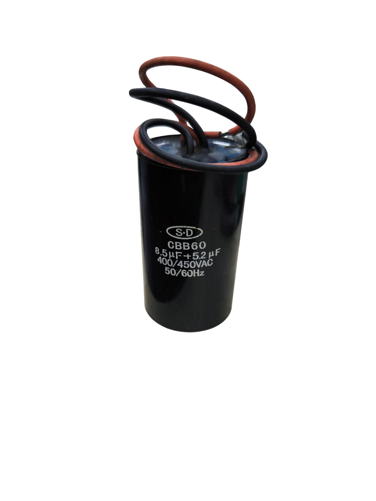 Dual capacitor 200V and 450V with specifications 8.5uF and 52uF for electrical applications