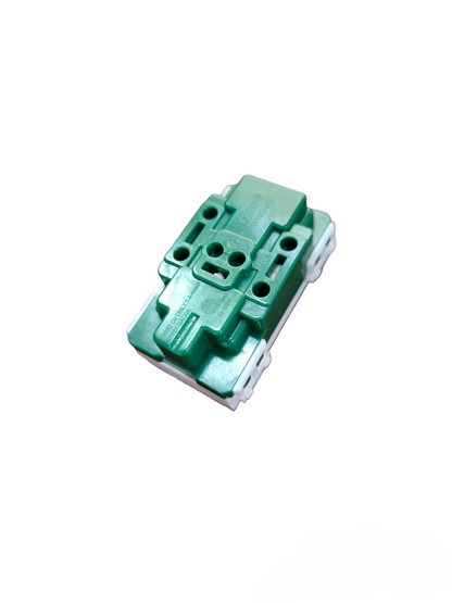 Omni duplex universal outlet 16A 250V in green color for versatile electrical connections
