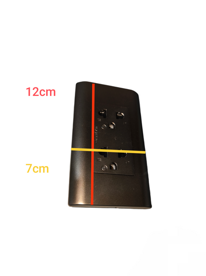 15A 250V duplex wall socket dark wood with mounting dimensions of 12cm by 7cm