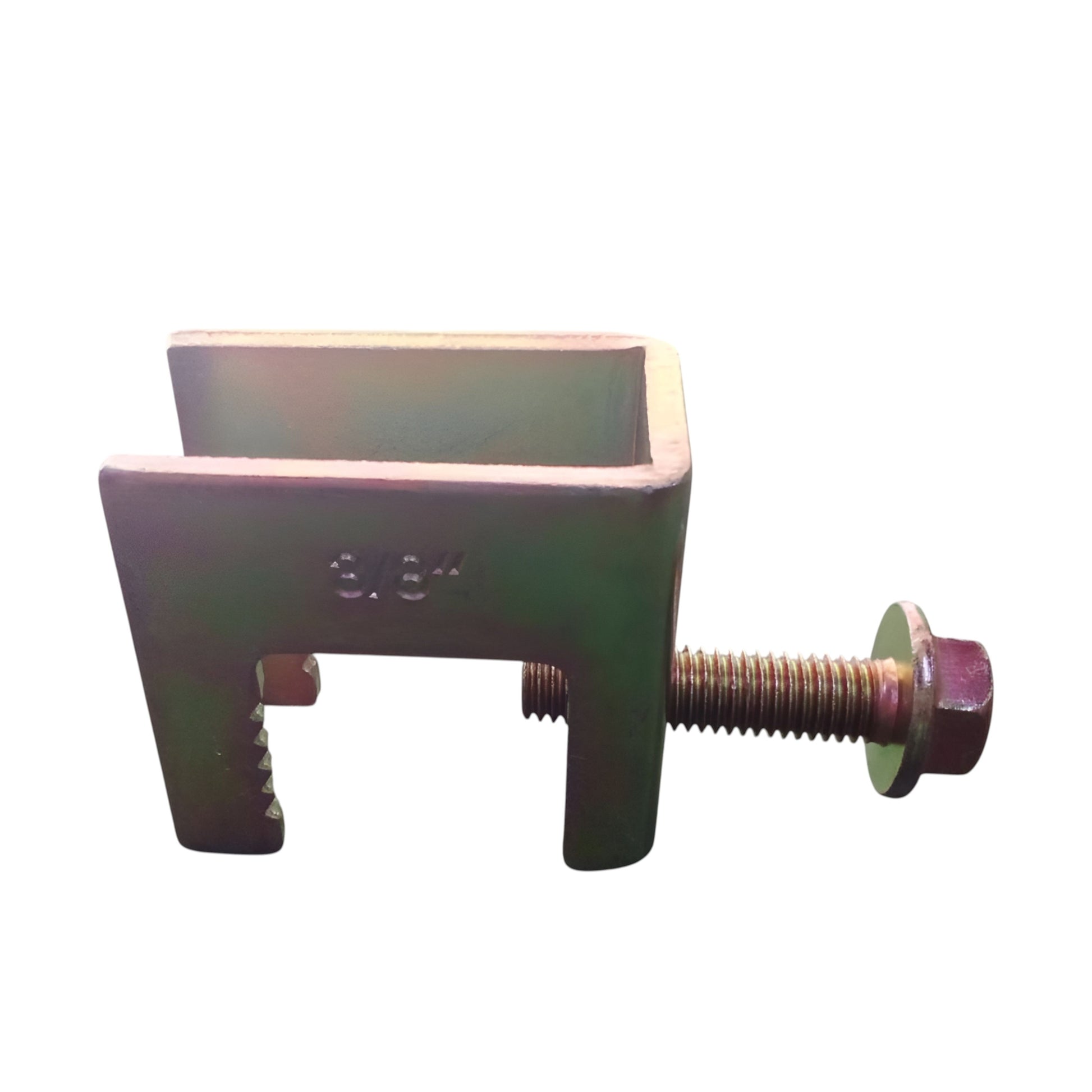 Steel Beam Clamp U shaped steel clamp with threaded bolt and serrated jaw for cable management