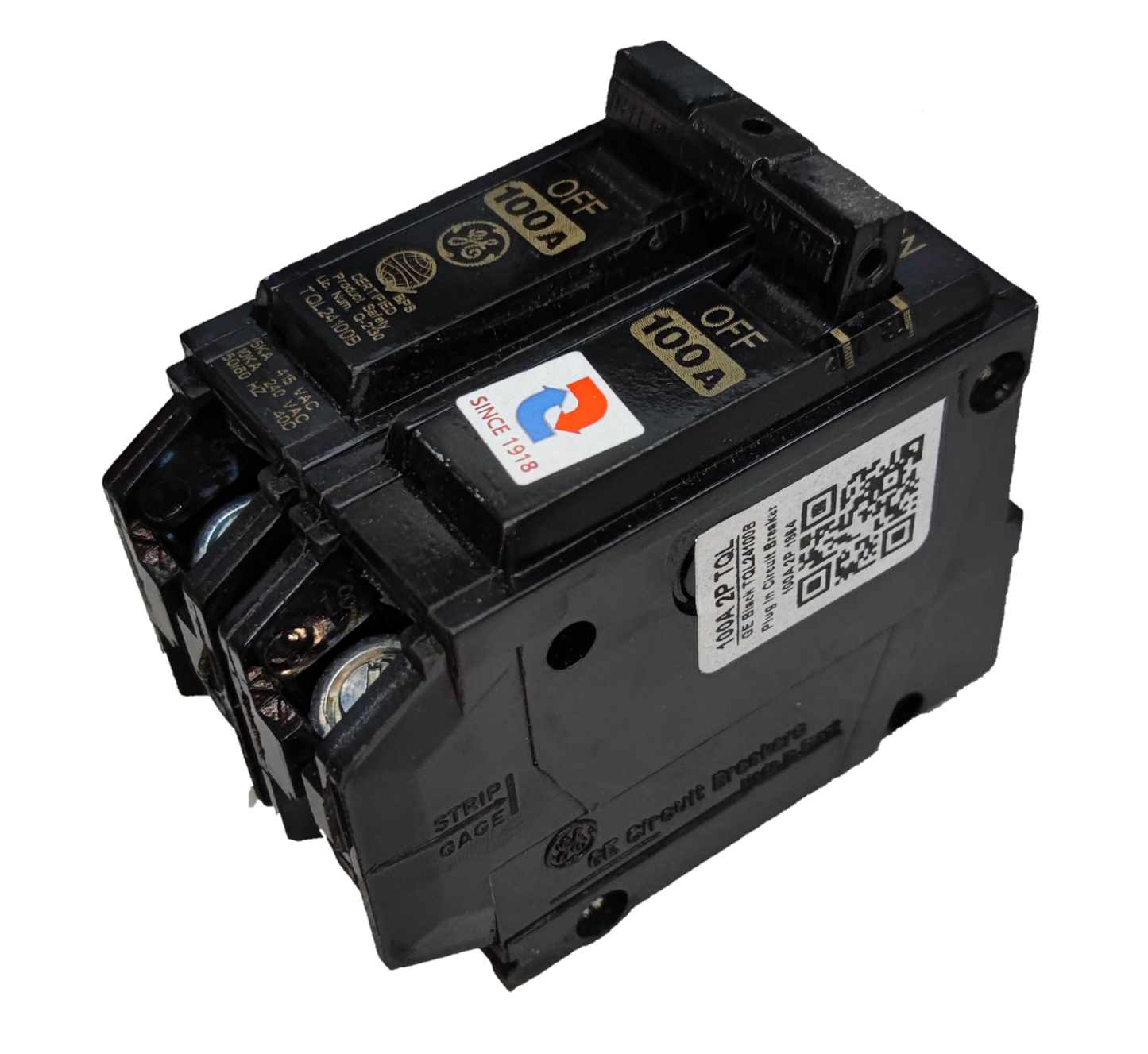 GE 100A Circuit Breaker 2 Pole Single Phase Plug-in Single Phase TQL 10KAIC TQL24100B