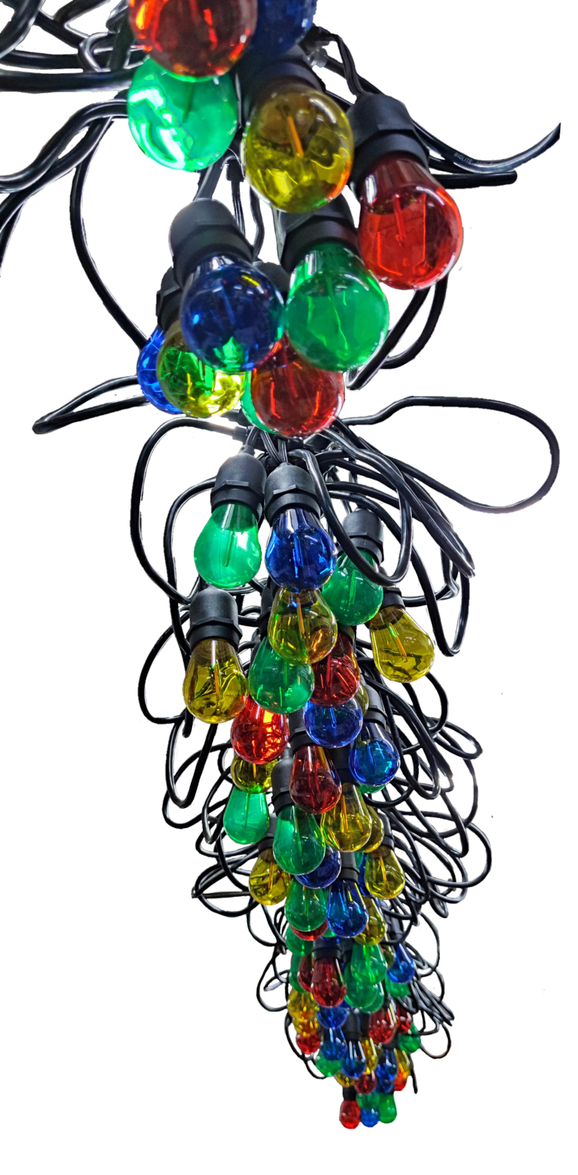 Biglite E27 1W assorted color string lights with vibrant red green blue and yellow bulbs