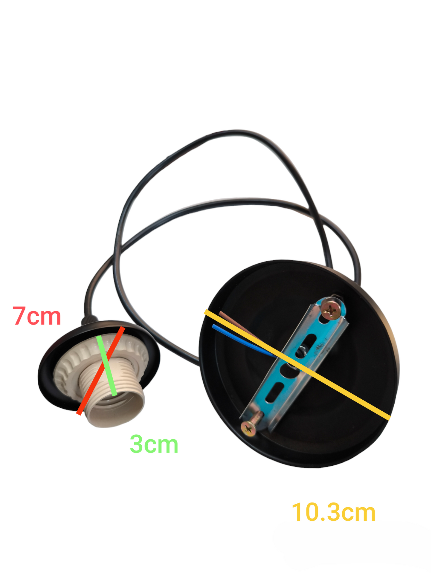 Biglite E27 hanging socket with wiring and mounting base for light fixtures